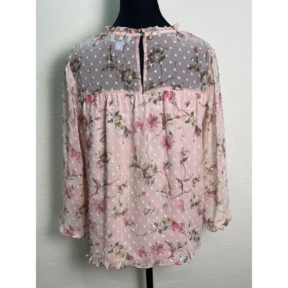 CeCe Floral Dot Mesh Blouse - Size M - Picture 4 of 9